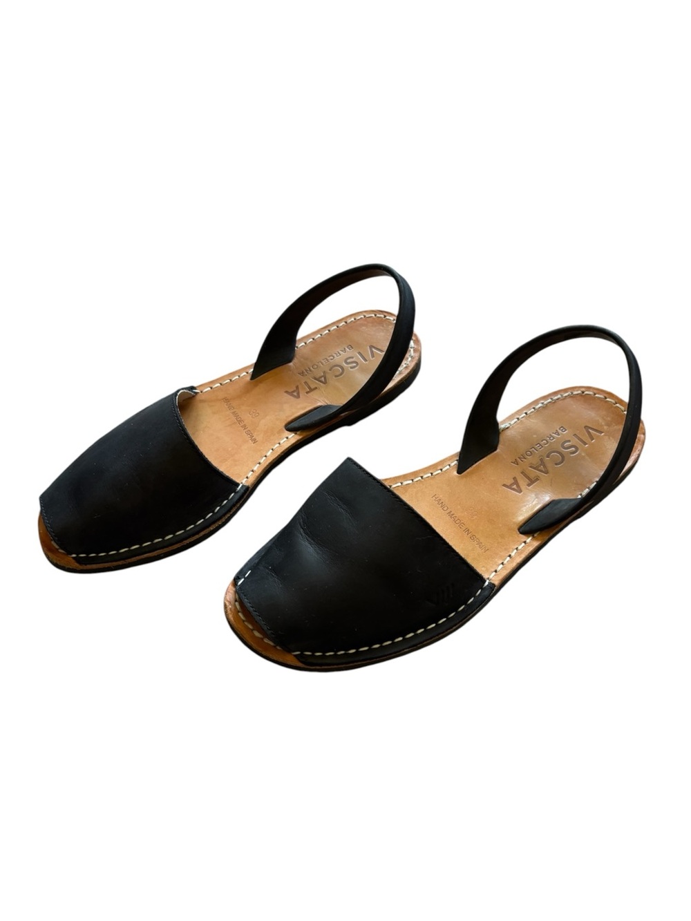 Viscata Barcelona Menorquina Leather Avarca Sandals Black size 39/ 8.5-9 slip on